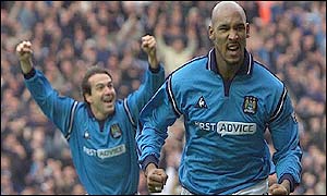 Eyal Berkovic (left) and Niclas Anelka celebrate the Frenchman's opening goal