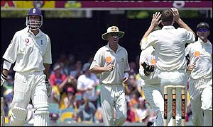 Mark Butcher is dismissed in Brisbane