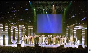 The Nord-Ost musical cast perform during the concert 