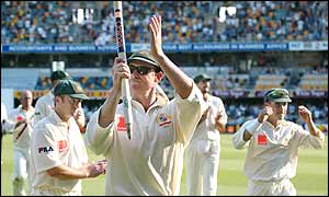 Australia's star batsman Matthew Hayden receives praise from his home crowd at The Gabba