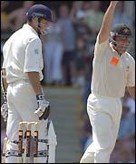 Michael Vaughan dismissed by Lehmann