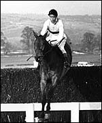Arkle jumps the last fence in the 1965 Cheltenham Gold Cup