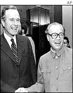 Zhao Ziyang (right) with former US President George Bush