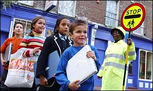 Children crossing the road