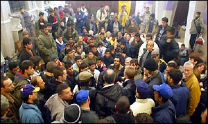 Refugees inside the church