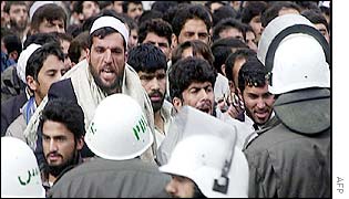 Students trying to break through police blockade