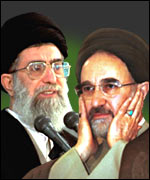 Iran's Supreme Leader Ayatollah Ali Khamenei and President Mohammed Khatami