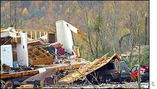 A house destroyed in Mossy Grove, Tennessee
