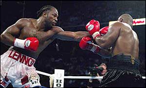 Lennox Lewis on his way to victory over Mike Tyson