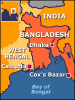 Map showing Bangladesh and West Bengal
