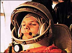 Yuri Gagarin on his way to the launch pad