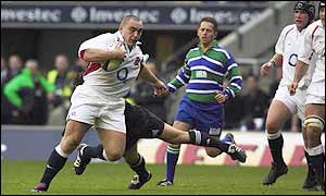 Trevor Woodman (left) in action for England against New Zealand