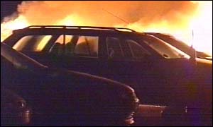 Cars ablaze