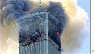 World Trade Center's north tower after a plane was crashed into it
