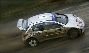 Richard Burns in the Peugeot in the Welsh forests