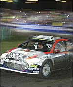 Colin McRae in action during Thursday's Cardiff super special stage