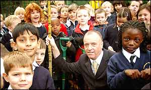 Schoolchildren with new trees