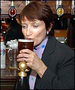 Tessa Jowell sipping a pint