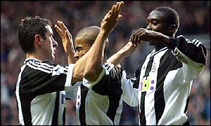 Newcastle celebrate the equalising goal