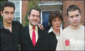 (left to right) Alexander, Paul, Maria and Nicholas outside their Cheshire home