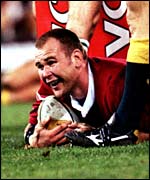 Scott Quinnell scores against Australia in the first Test