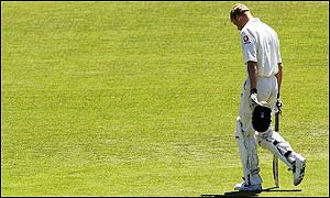 Flintoff is a familiar sight as he heads for the pavillion once again after a cheap dismissal