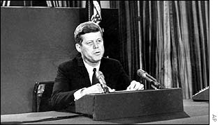 President Kennedy announcing a naval blockade at the time of the Cuba missile crisis
