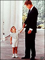 John F Kennedy and his son John in the White House