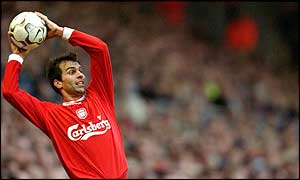 Liverpool's Markus Babbel takes a long throw-in