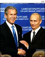George Bush and Vladimir Putin