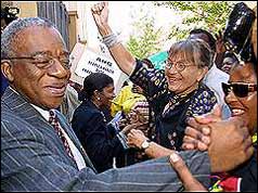 South African activists celebrate outside court