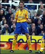 James Beattie celebrates putting Newcastle in front at St James' Park 