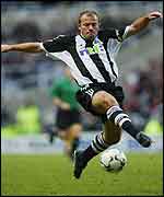 Newcastle striker Alan Shearer in action against Southampton