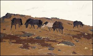 Ponies, Llanfairynghornwy, by Royal Academician Sir Kyffin Williams,