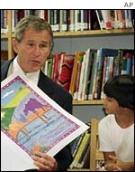 President Bush reads at a school