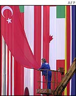 Nato flags outside the conference centre