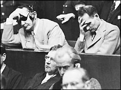 Hess, top right, at the Nuremburg War Crimes trial, September 1946.