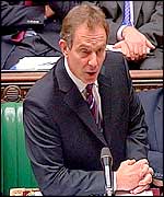 British Prime Minister Tony Blair addressing MPs