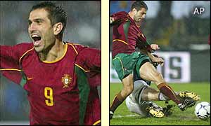 Portugal's Pedro Pauleta celebrates his brace 