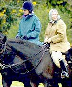 Princess Anne and the Queen (right)