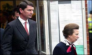 Princess Anne and husband Tim Laurence leaving court