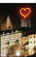 A neon heart over Prague Castle marks the 13th anniversary of the Velvet Revolution