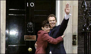 Tony and Cherie Blair outside Number 10 after Labour's 1997 victory