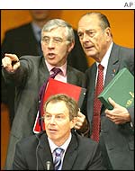 From left: Jack Straw, Tony Blair and Jacques Chirac 