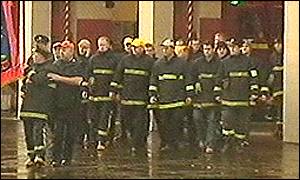 Firefighters walking out