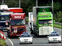 Lorries drive slowly along the A1 (PA)