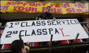 Firefighters picketing outside their station