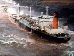 Braer aground very close to the coast