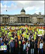 Protesters gather in Trafalgar Square