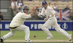 Alec Stewart scores a four 